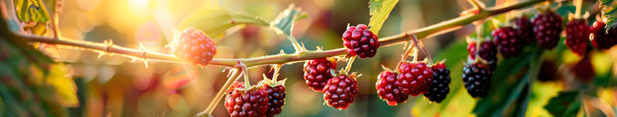 Wall Mural - ripe berries on a bush in the garden. selective focus.