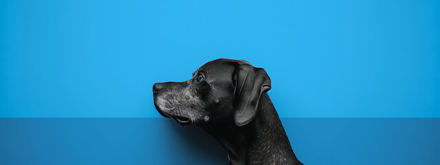 a blue background with a dog facing inward in the sty 352b951d-6617-4cd2-acb2-97d25fc70005 2