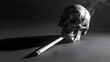 Ominous Skull Shadow Cast by Solitary Lit Cigarette Symbolizing Hidden Perils of Smoking