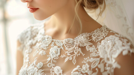 Elegant bridal gown detail