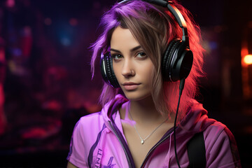 Generative AI image of gamer wearing headphones and playing online game