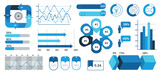 Fototapeta Londyn - 2 - Bundle infographic eSet of infographic elements in blue colors in flat design. Financial analysis data graphs and charts, marketing workflow statistics, modern business presentation ellements data