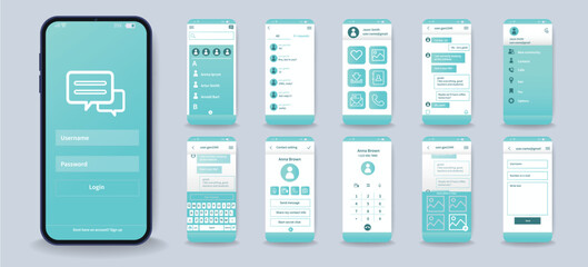 Concept of social network mobile app interface in flat design. Social network app design template for mobile apps, social network control panel. Vector Illustration.