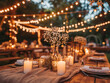Beautiful romantic Wedding event party location by night with light chains and candles