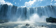panoramic view of large powerfull waterfall