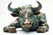A broken bull statue on a clean isolated background