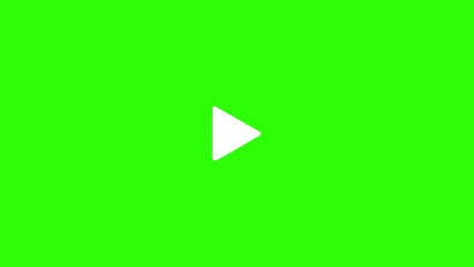 Play pause button animation in center over a transparent background and green screen