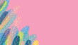 marco artístico de vegetación variopinto, pastel, textura de acuarela,  fondo rosa, con espacio, web , redes