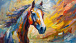 Abstract illustration of beautiful horse. Wild animal. Oil palette knife painting. Hand drawn