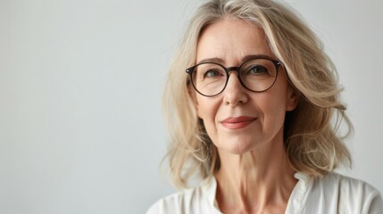 Wall Mural - Smiling senior adult woman with gray hair generative ai