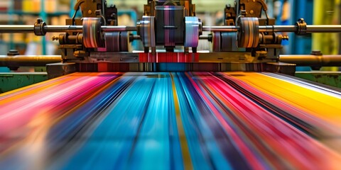 Sticker - Closeup of a colorful printing press in action at a publishing house. Concept Printing Press, Colorful, Publishing House, Technology, Close-up