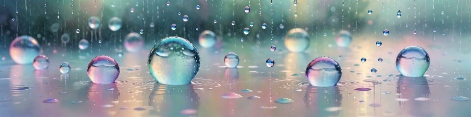 Wall Mural - Abstract watercolor illustration of rain on multicolored background. Bokeh background for social media banner, website and for your design, space for text.	