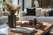 Modern living rooms stylish coffee table displaying a book and a vase