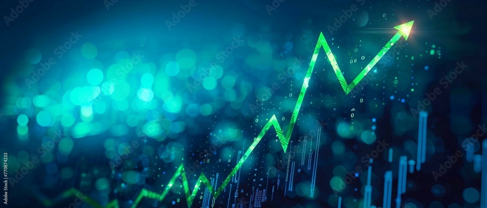 finance business chart . green arrow pointing up and growing bar graph ...