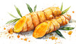 Watercolor Turmeric with leaves on transparent background