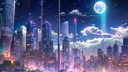 Sticker - Futuristic city landscape with skyscrapers, roads and cars, AI Generated