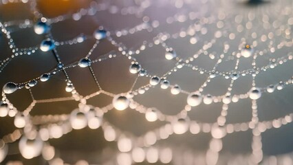 Close up of dew drops on spider web. Nature background, AI Generated