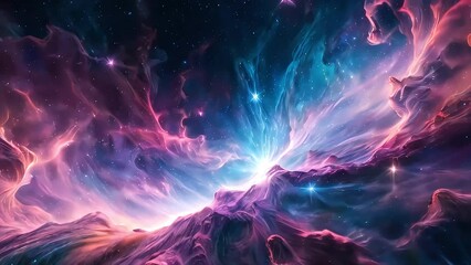 a colorful nebula and stars with pink blue, and purple clouds. space nebula background, backdrop, wa
