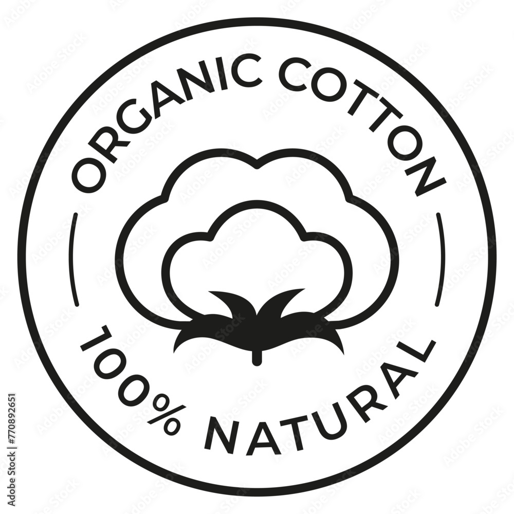 Round sticker icon with natural organic fluffy cotton plant from two ...