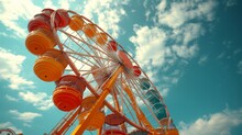   A Ferris Wheel On A Cloudy Day With A Clock In The Foreground And A Blue Sky Behind ..Or, For A More Compact Version: