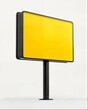 3D rendering of a yellow billboard on a black pole, with a white background, in an isometric view