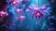   A tight shot of a purple bloom, adorned with water droplets clinging to its center, against a softly blurred backdrop