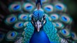   A tight shot of a peacock's vibrant feathers, contrasted by a softly blurred depiction of its head background