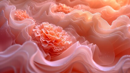 Canvas Print -   A close-up of a pink flower against a rippling, undulating fabric texture