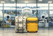 Ready for adventure, suitcases at the airport lounge, ideal for travel app interfaces and airport service promos