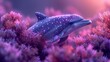  Dolphin swimming among corals in a sea of pink and purple algae