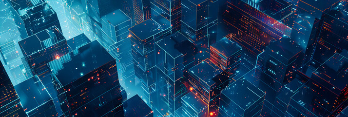 Wall Mural - the city of tomorrow, abstract digital structures and futuristic networks visualize urban technology