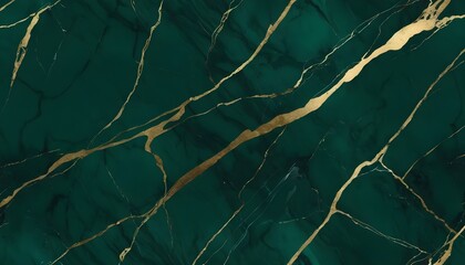 Sticker - Dark green marble block with gold veins pattern texture, wall tile sample banner