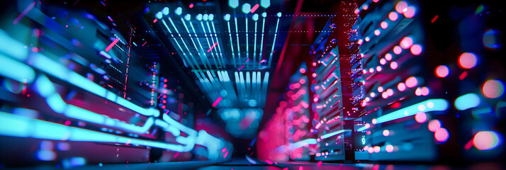 Wall Mural - Through the Neon Gateway, Abstract Technology Lines and Light Patterns Open Doors to the Future