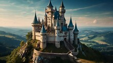 An Enchanting Castle With Multiple Spires Set On A Lush Hillside Beckoning Tales Of Yore And Fantasy