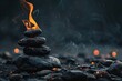 pile of stones on fire on a dark background