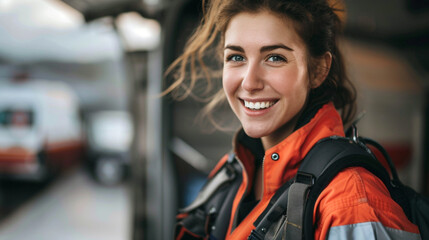 Wall Mural - portrait of a paramedic woman person with a smile