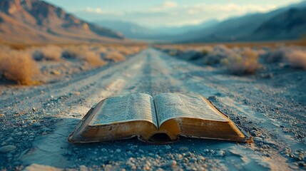 Open Bible on Dirt Road