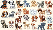 Little dogs, cartoon collection. Vector design. Set of different puppy breeds. AI generated. 