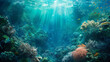 Tropical underwater scene, captivating shot showcasing vibrant marine life, corals, and clear blue waters in a serene, exotic setting.