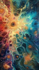 Wall Mural - Explosive waves of cosmic energy. Abstract colored background.