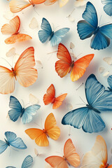 Sticker - multicolored butterflies on the white background