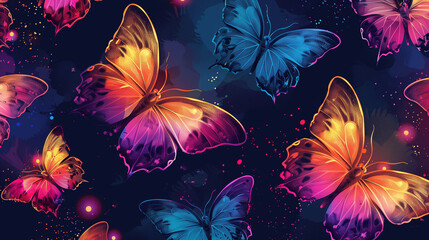 Sticker - seamless background with neon butterflies