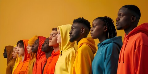 Wall Mural - Diverse group of people showcasing a blank hoodies versatility in a fashion photoshoot. Concept Fashion Photography, Blank Hoodies, Diversity, Versatility, Group Photoshoot