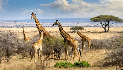 Wall Mural - 野生のキリンのイメージ素材。キリンの群れ。Image material of wild giraffe. A herd of giraffes.