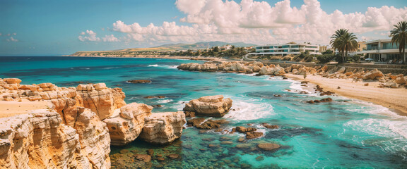 Wall Mural - view of coastline of cyprus beach.
