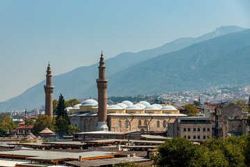 Bursa ,Turkey September 17 2022 : Bursa Grand Mosque or Ulu Cami is the largest mosque in Bursa , It was built by the Ottoman Sultan Bayezid I. between 1396 and 1400