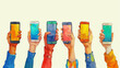Vivid flat illustration of hand-held smartphones, ideal for web and social media,generative ai