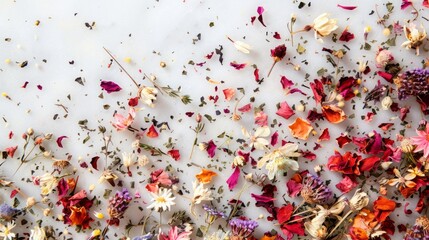 leaves dry flowers of herbal tea background.