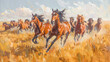 Majestic  Horses Charging in Dusty Elegance Oil Painting Digital Art Acryl and Oil Wallpaper Background