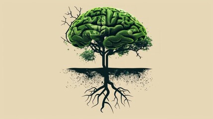 Tree of Life with Brain Roots Symbolizing Mental Growth